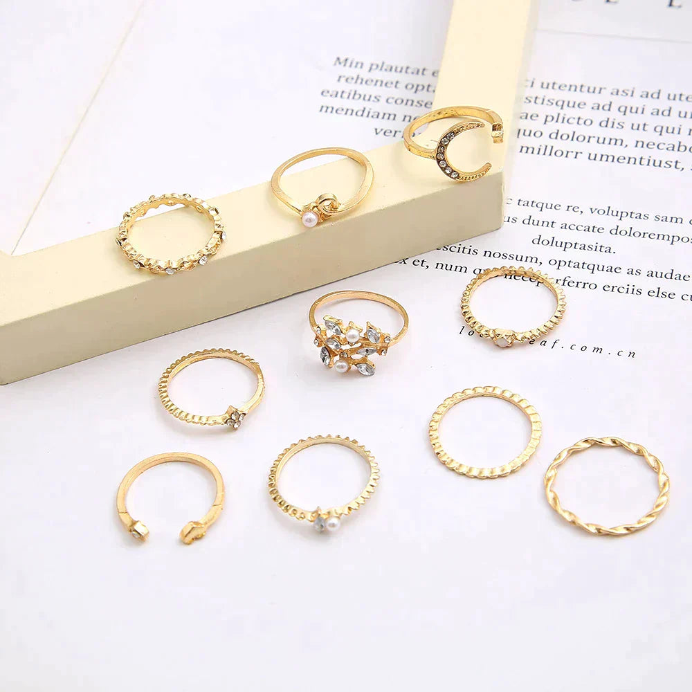 10-piece ring set | Silver and gold-plated bohemian rings