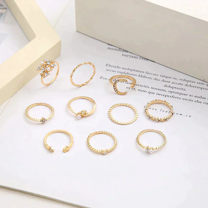 10-piece ring set | Silver and gold-plated bohemian rings