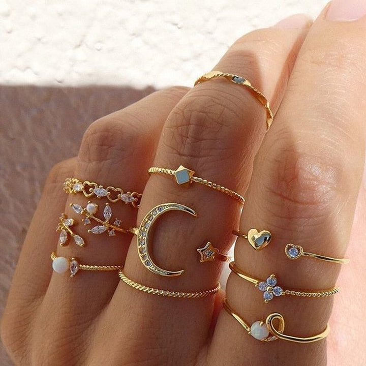10-piece ring set | Silver and gold-plated bohemian rings