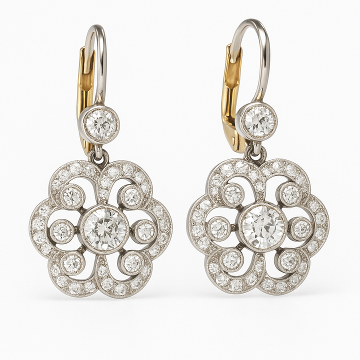 Retro earrings with mandala-shaped crystals