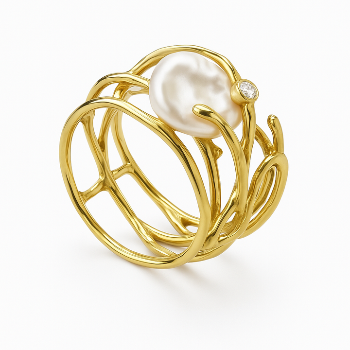 Retro gold ring with pearl