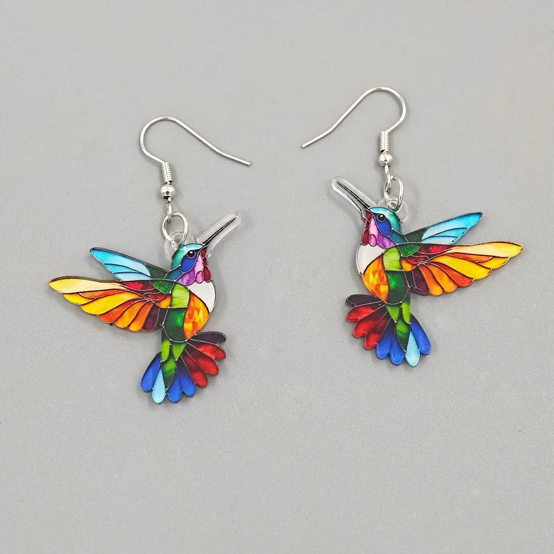 Colorful Hummingbird Earrings – 2D Design Acrylic Earrings