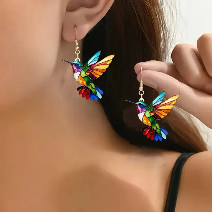 Colorful Hummingbird Earrings – 2D Design Acrylic Earrings