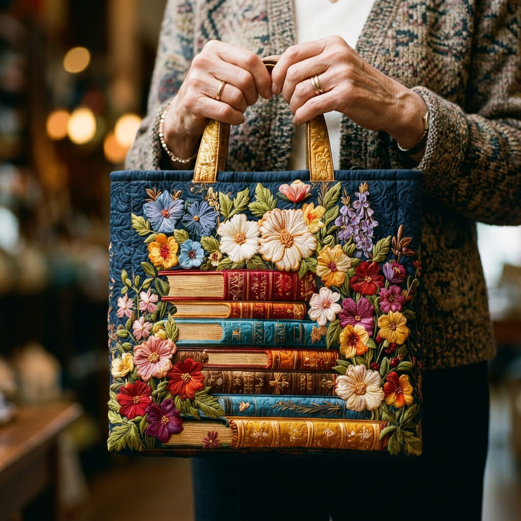 Handmade Tote Bag with Floral Pages