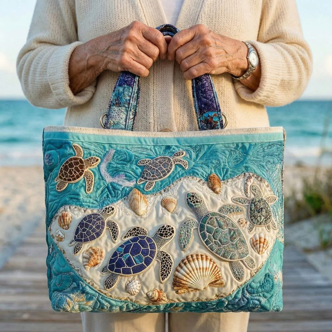 Handmade Turtle Hug Tote Bag